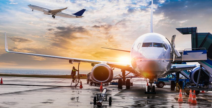 Passenger airplane getting ready for flight